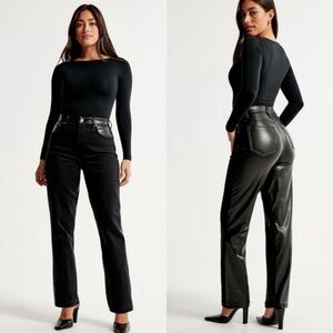 ABERCROMBIE & FITCH The 90s Straight Ultra High Rise Black Faux Leather Jeans